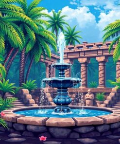 Fountain Amidst Tropical Ruins Paint By Numbers