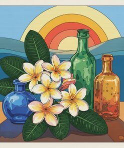 Frangipani Beside Old Bottles Paint By Numbers