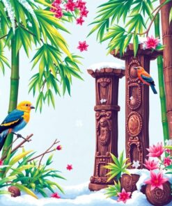 Frosted Bamboo Tiki Aviary Paint By Numbers