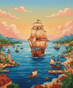 Galleon Entering Vintage Port Paint By Numbers