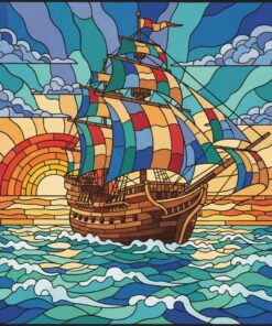 Galleon In Vintage Glass Paint By Numbers