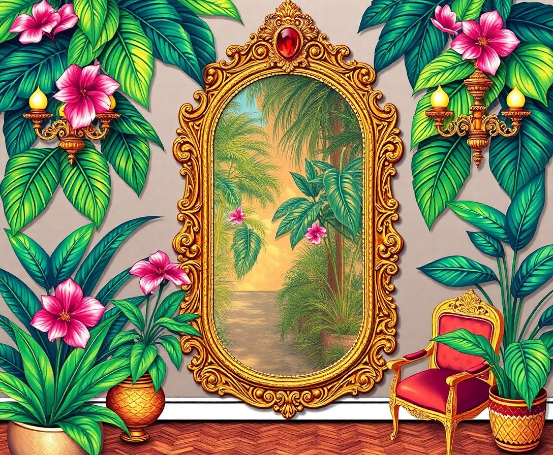 Gilded Tropical Parlor Mirror Paint By Numbers Kit completed