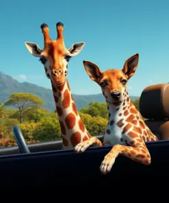 Giraffe And Dog In Car Paint By Numbers