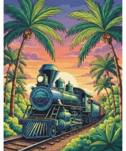 Gleaming Locomotive Under Palms Paint By Numbers