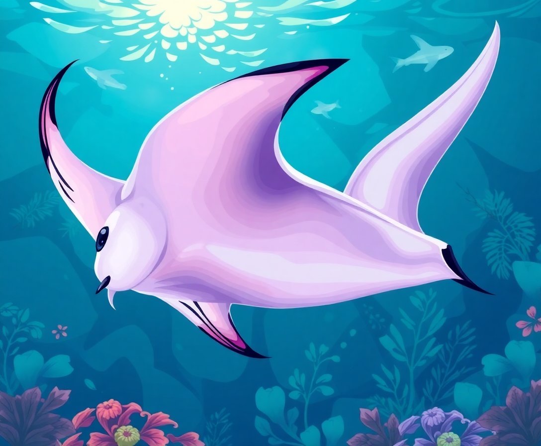 Gliding Tropical Ocean Mantas Paint By Numbers Kit completed