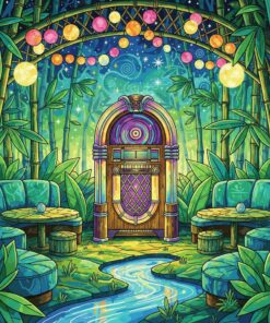 Glowing Bamboo Lounge Jukebox Paint By Numbers