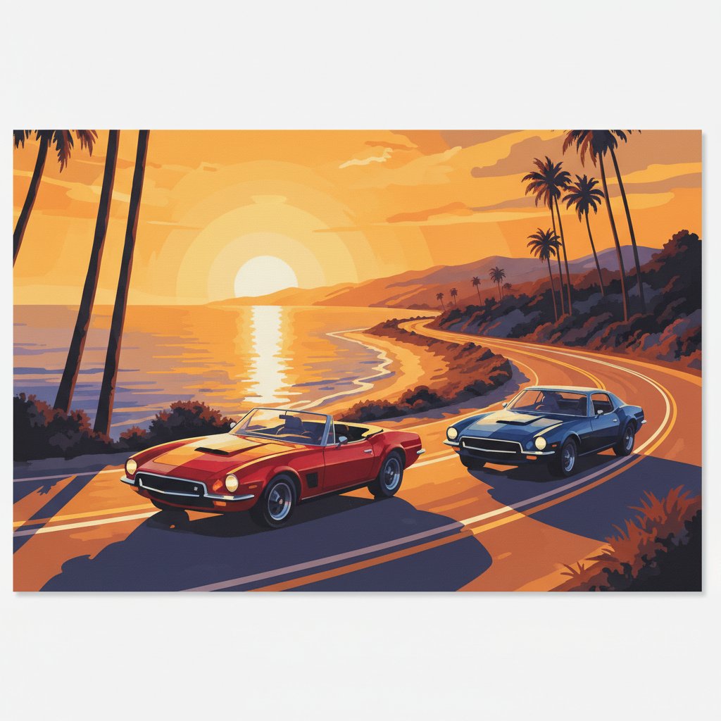 Glowing Golden Hour Coupes Paint By Numbers Kit completed
