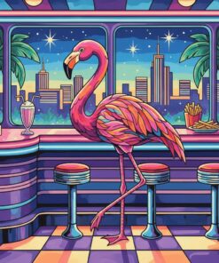 Glowing Retro Diner Flamingo Paint By Numbers