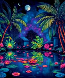 Glowing Tropical Night Pond Paint By Numbers