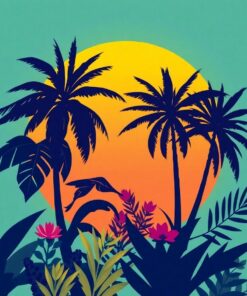 Glowing Tropical Nouveau Silhouette Paint By Numbers