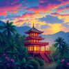 Glowing Tropical Pagoda Dusk Paint By Numbers