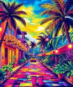 Glowing Tropical Street Mural Paint By Numbers