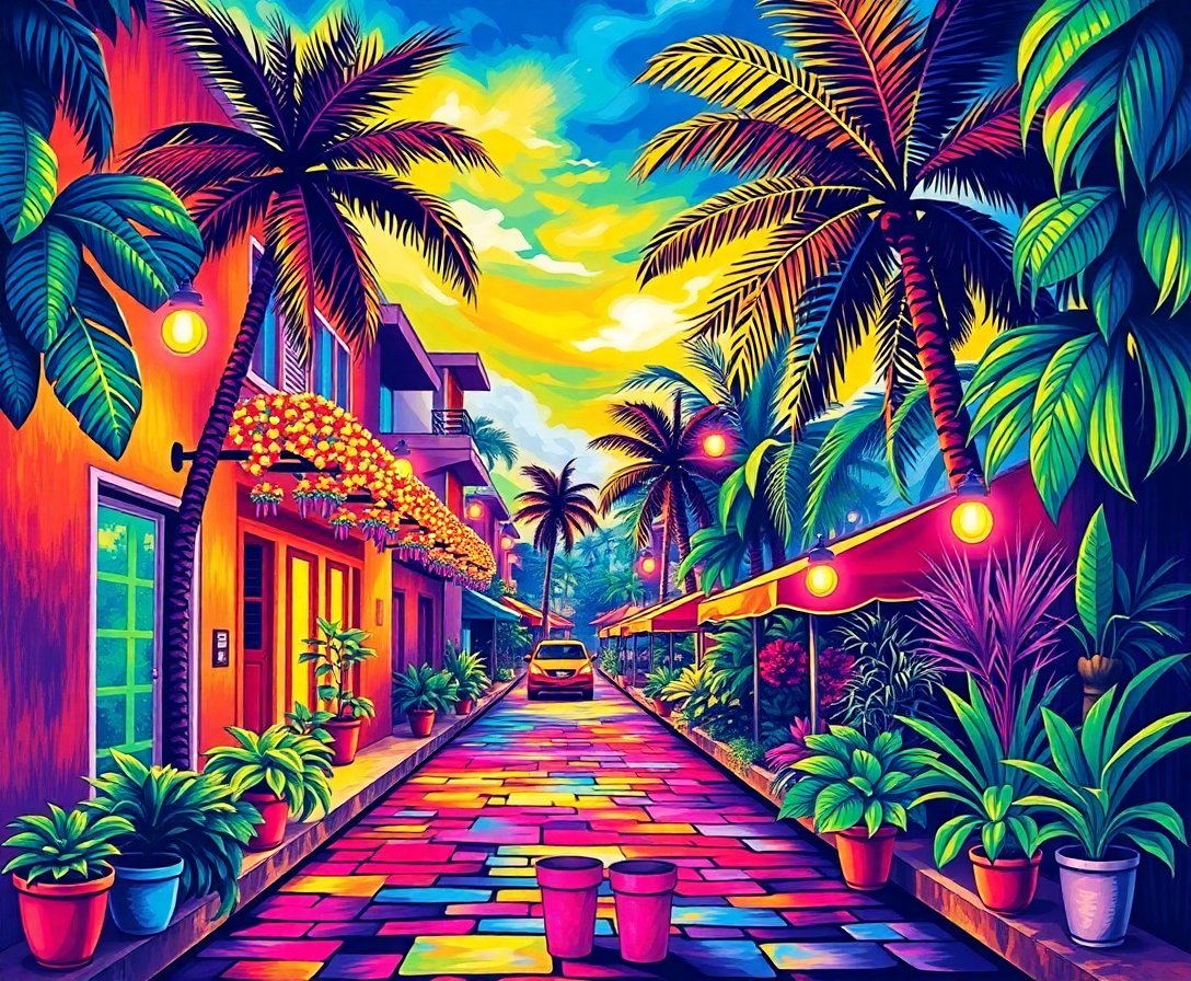 glowing-tropical-street-mural-paint-by-numbers-kit