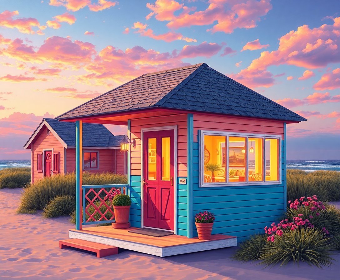 glowing-vintage-beach-hut-paint-by-numbers-kit-retro-art