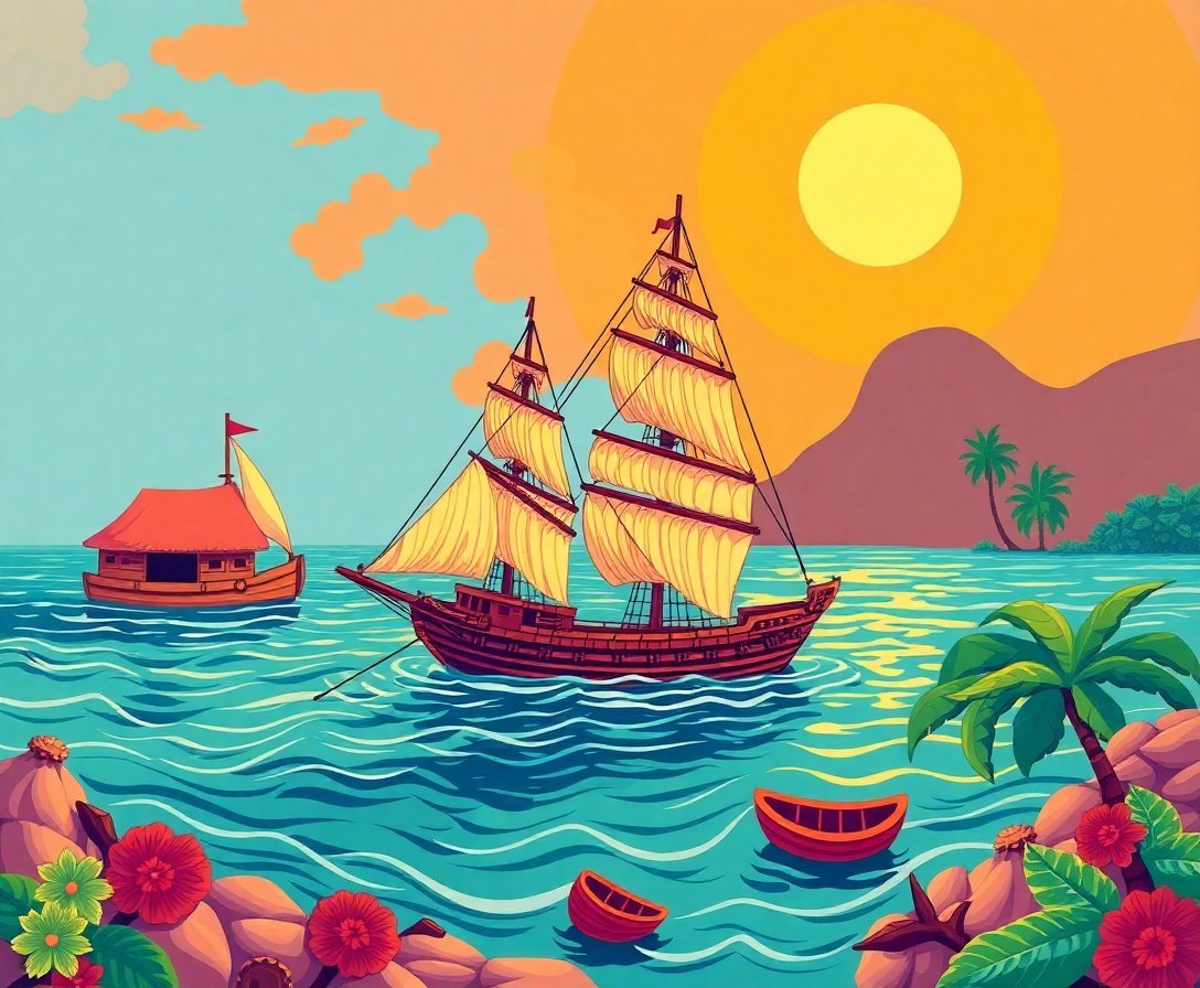 Golden Age Tropical Navigation Paint By Numbers Kit completed