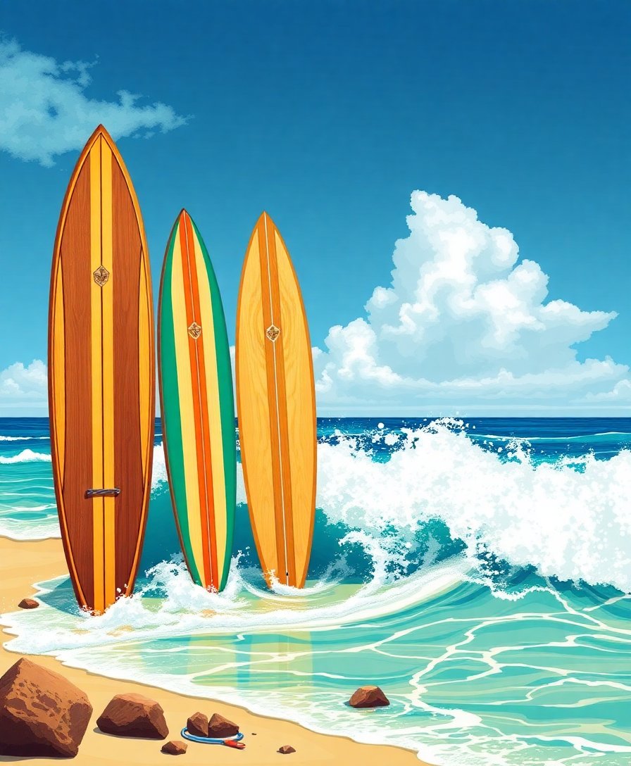 Golden Age Wood Surfboards Paint By Numbers Kit completed