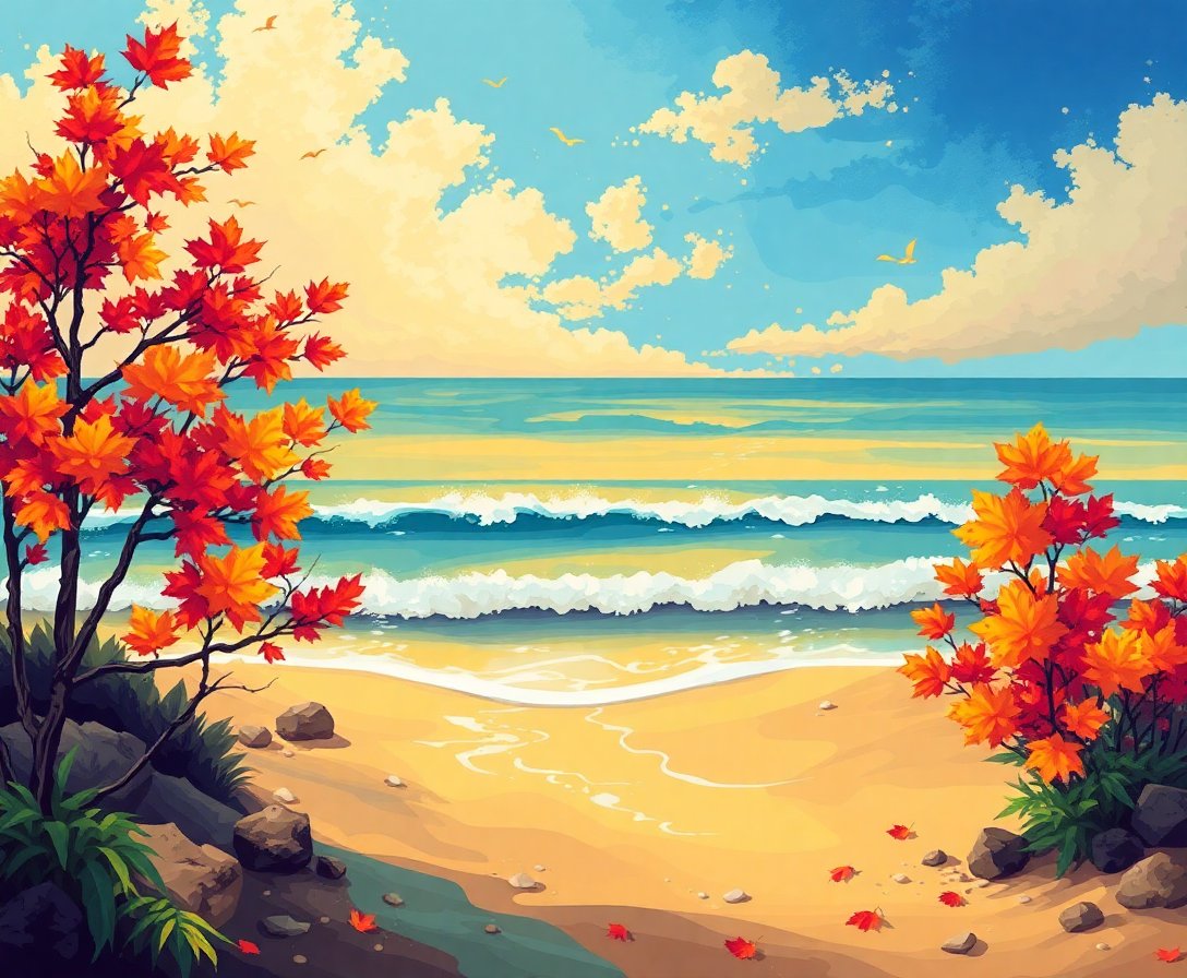 Golden Autumn Vintage Surf Paint By Numbers Kit - Holiday Art completed