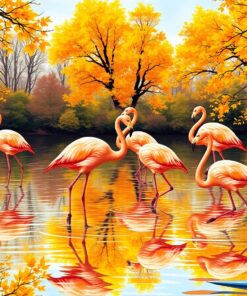 Golden Autumn Wading Flamingos Paint By Numbers