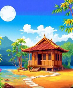 Golden Bamboo Hut Hideaway Paint By Numbers