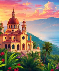 Golden Hour Tropical Basilica Paint By Numbers