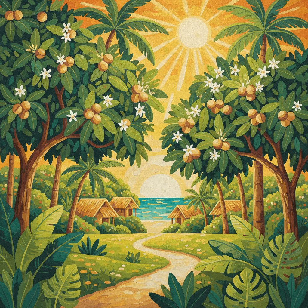 Golden Macadamia Orchard Paint By Numbers Kit - Tropical completed