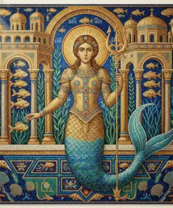 Golden Oceanic Mermaid Byzantine paint by numbers