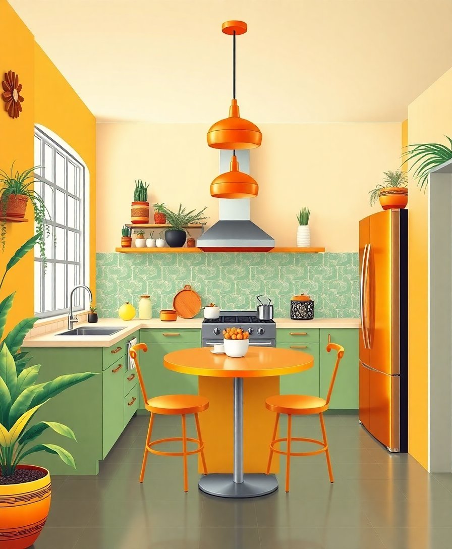 Golden Retro Palm Kitchen Paint By Numbers Kit - Vintage Art completed