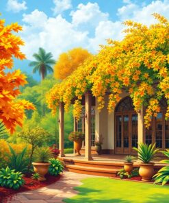 Golden Tropical Autumn Veranda Paint By Numbers