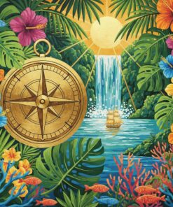 Golden Tropical Compass Paint By Numbers