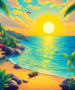 Golden Tropical Shore Landing Paint By Numbers