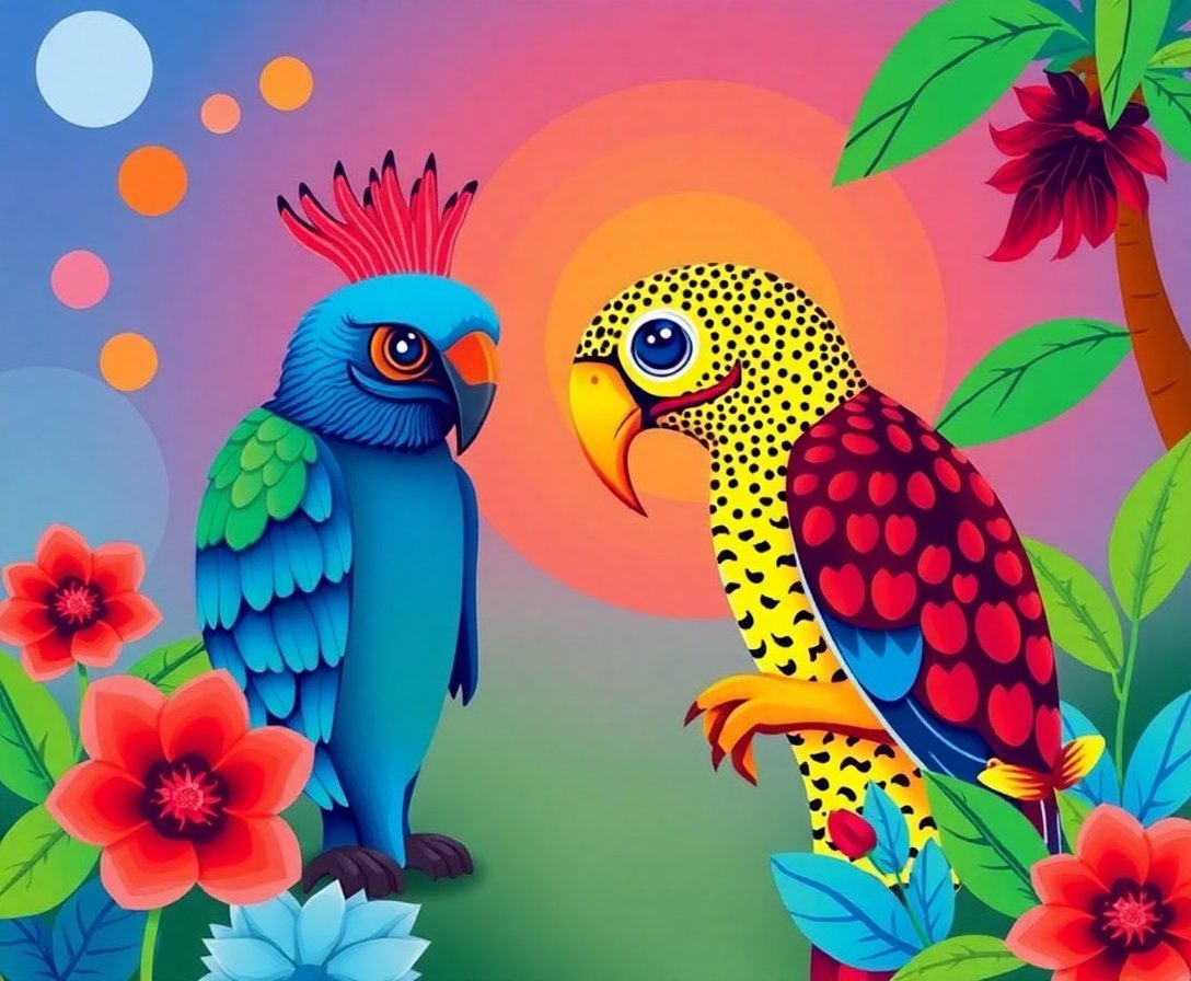 Greeting The Exotic Visitor Paint By Numbers Kit completed