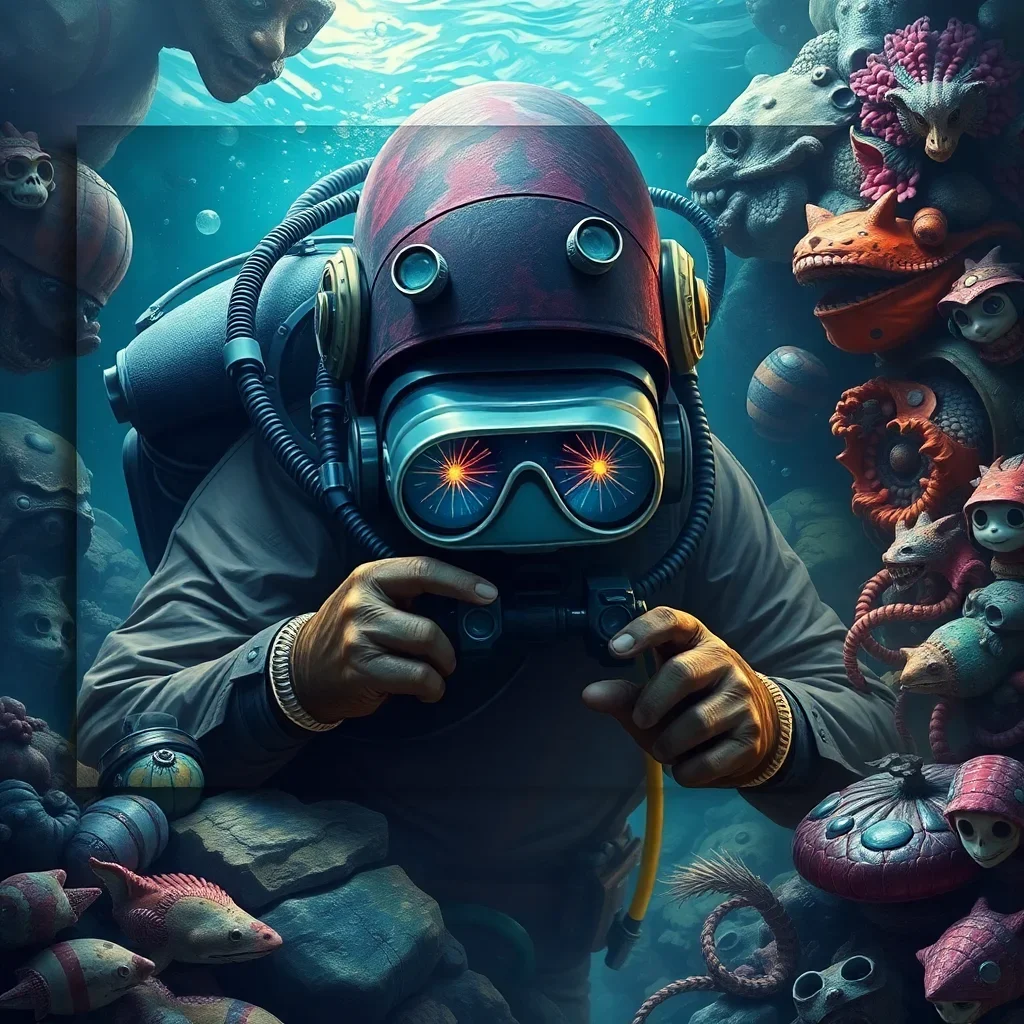 completed artwork display Guarding The Antique Diver Paint By Numbers