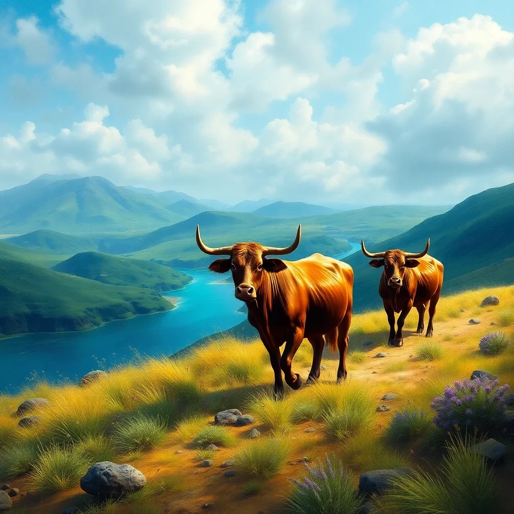 completed artwork display Guiding Island Cattle Paint by Numbers