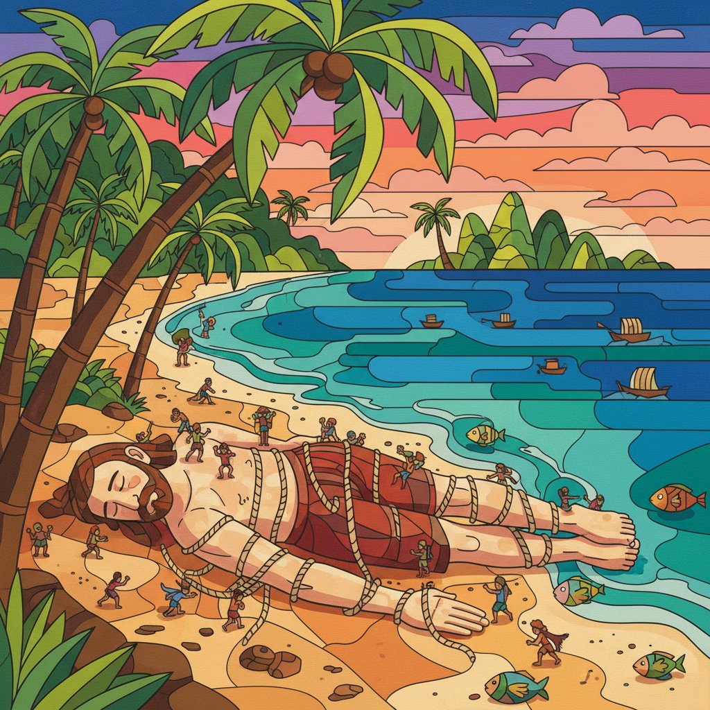 Gulliver On Tropical Sands Paint By Numbers Kit completed