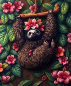 Hanging Antique Tropical Sloth Paint By Numbers