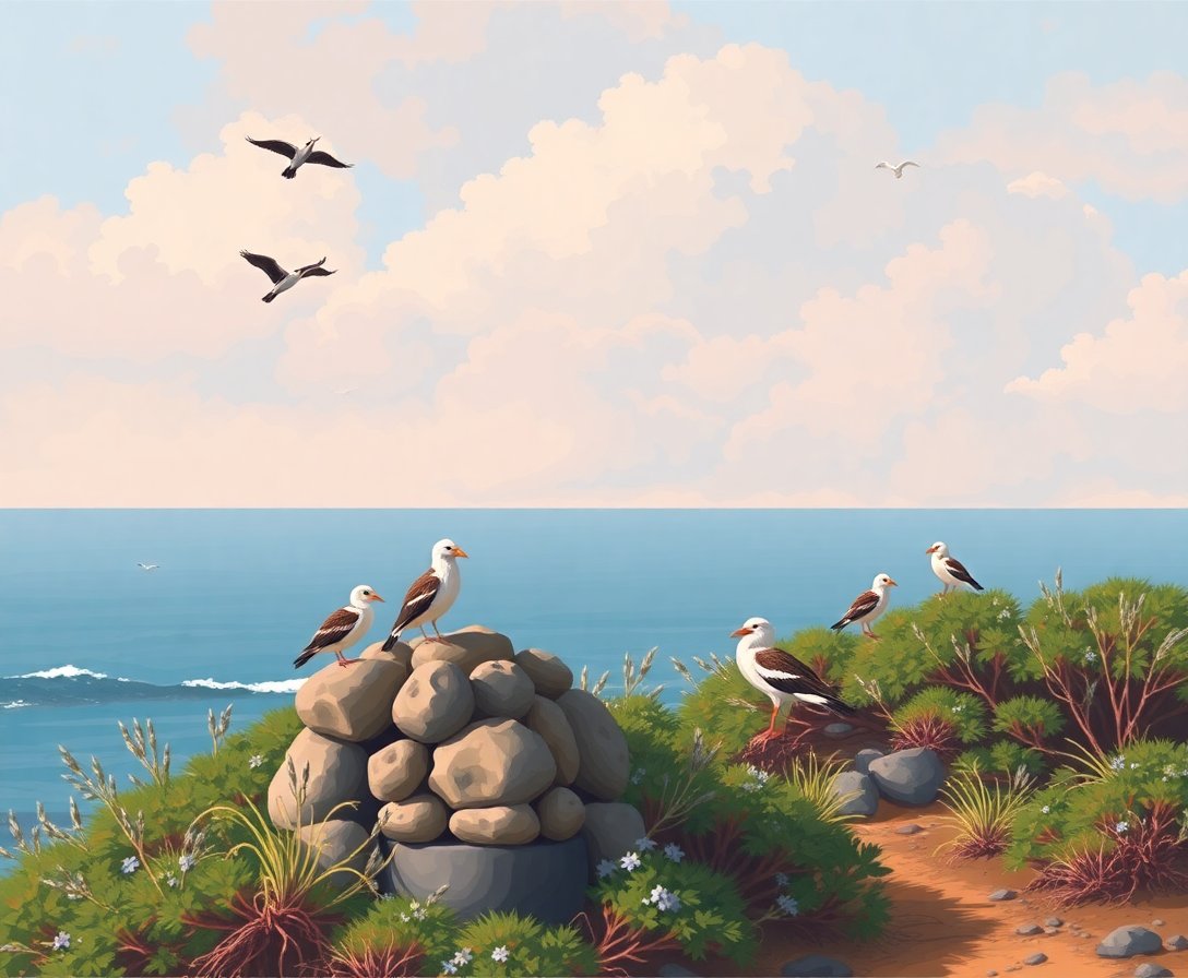 Hazy Coastal Bird Rookery Paint By Numbers Kit - Vintage completed