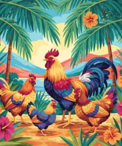 Hens Beneath Tropical Palms Paint By Numbers