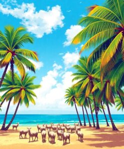 Herd Beneath Coconut Palms Paint By Numbers