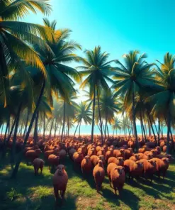 Herd Beneath Coconut Palms Paint by Numbers