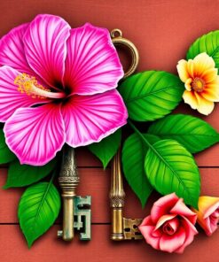 Hibiscus On Vintage Keys Paint By Numbers