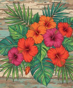 Hibiscus On Vintage Wood Paint By Numbers