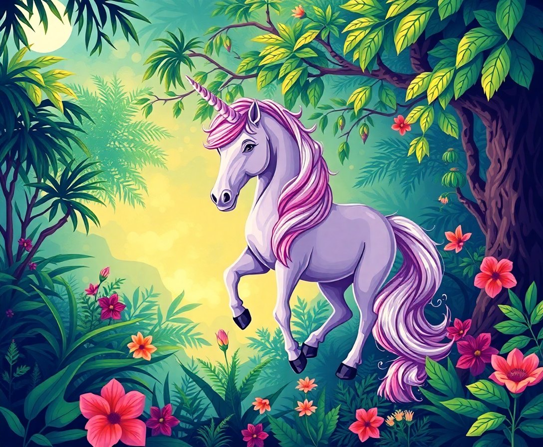 Hidden Jungle Unicorn Oasis Paint By Numbers Kit - Mythical Art completed