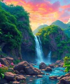 Hidden Tropical Rock Falls Paint By Numbers