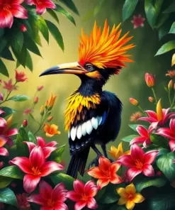Hoatzin Amidst Tangled Flora paint by numbers