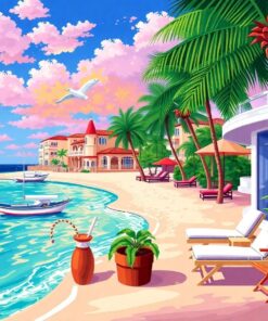 Hollywood Tropical Beach Retreat Paint By Numbers