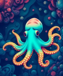 Hovering Retro Ocean Cephalopod Paint By Numbers