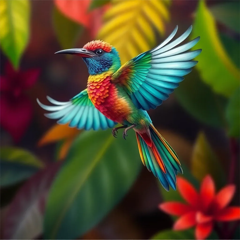 completed artwork display Hovering Tropical Jewel Bird paint by numbers