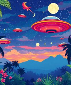 Hovering UFOs Tropical Cinema Paint By Numbers