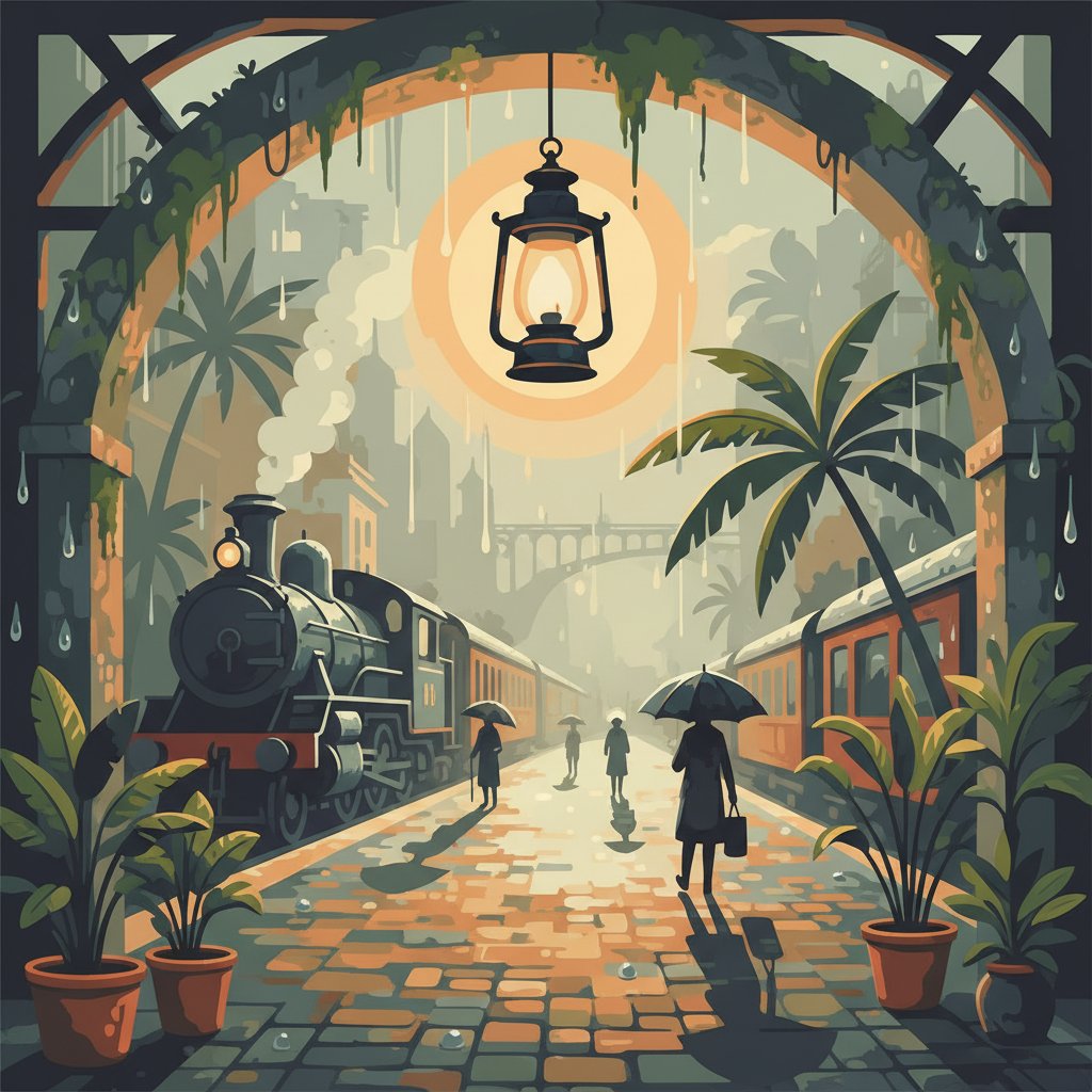 Humid Station Lantern Glow Paint By Numbers Kit - Railway Art completed