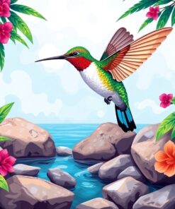 Hummingbird Over Tropical Stones Paint By Numbers